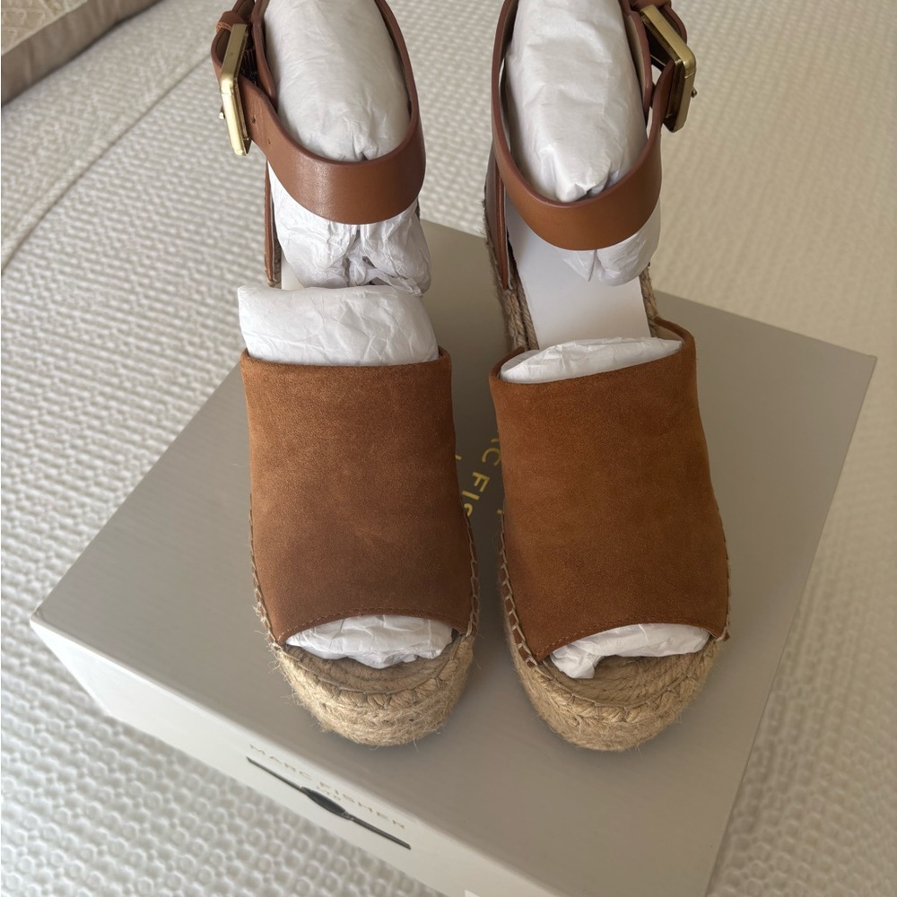 Marc Fisher Brown Suede Espadrille Wedges